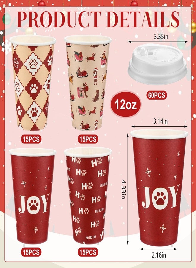 Ferrochef 60 Pcs 12oz Christmas Paper Cups with Lids Disposable Cute Holiday Dachshund Party Hot Chocolate Coffee Cups for Xmas Dachshund Birthday Party Decor Supplies, 4 Designs - Image 2